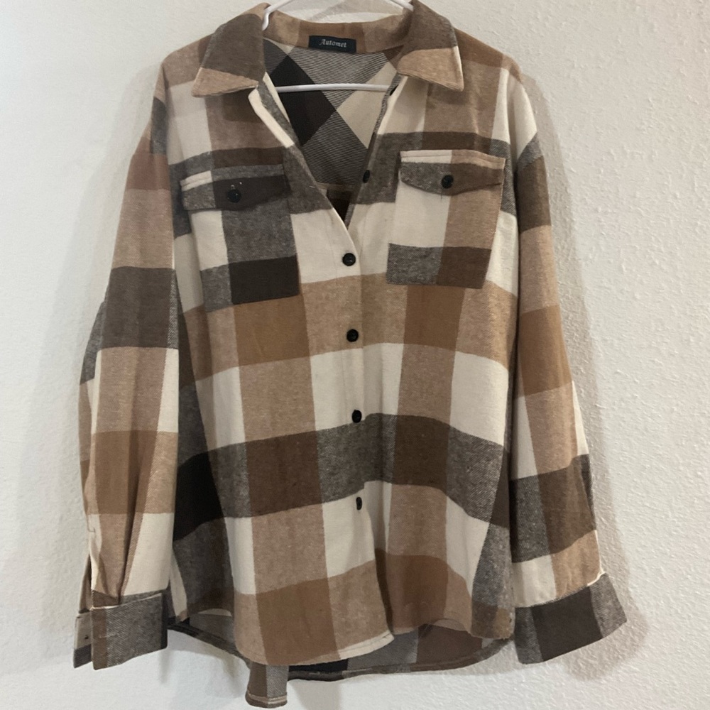 Oversized Plaid Button Down Shirt Sweater